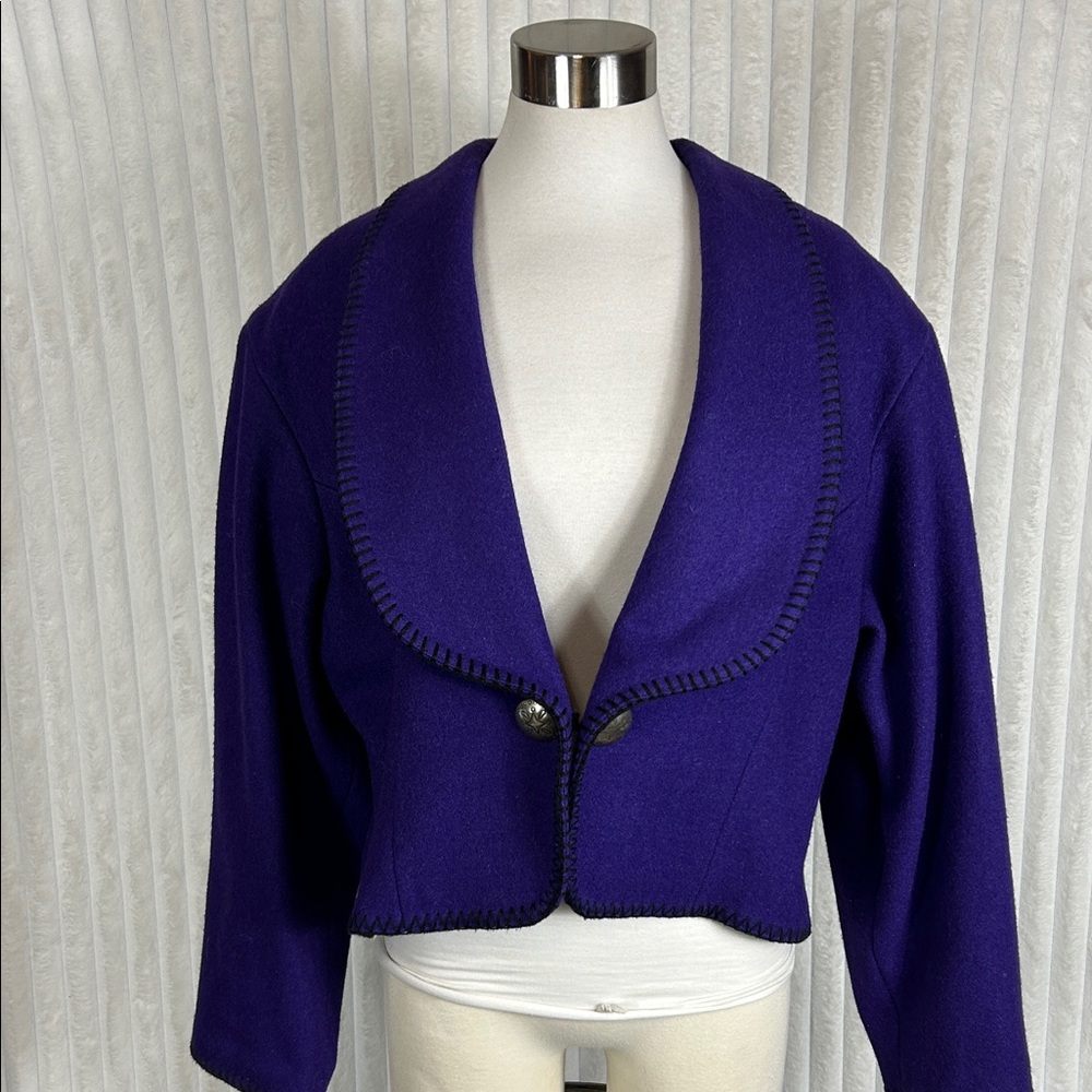 Vtg Mid-West Garment Co purple wool blend cropped western-style bolero jacket XL